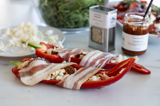Grillet paprika med fetaost og bacon