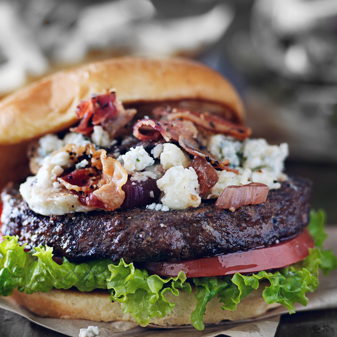 Gourmetburger med blåmuggost